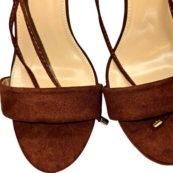 NWT NY&C 9 Leg Wrap Brown Women's Sandals High Heel Shoes New With Tags - Picture 6 of 8